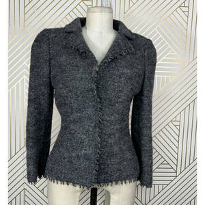 Philosophy di Alberta Ferretti Gray Wool Tweed Fringe Blazer Size US 8
